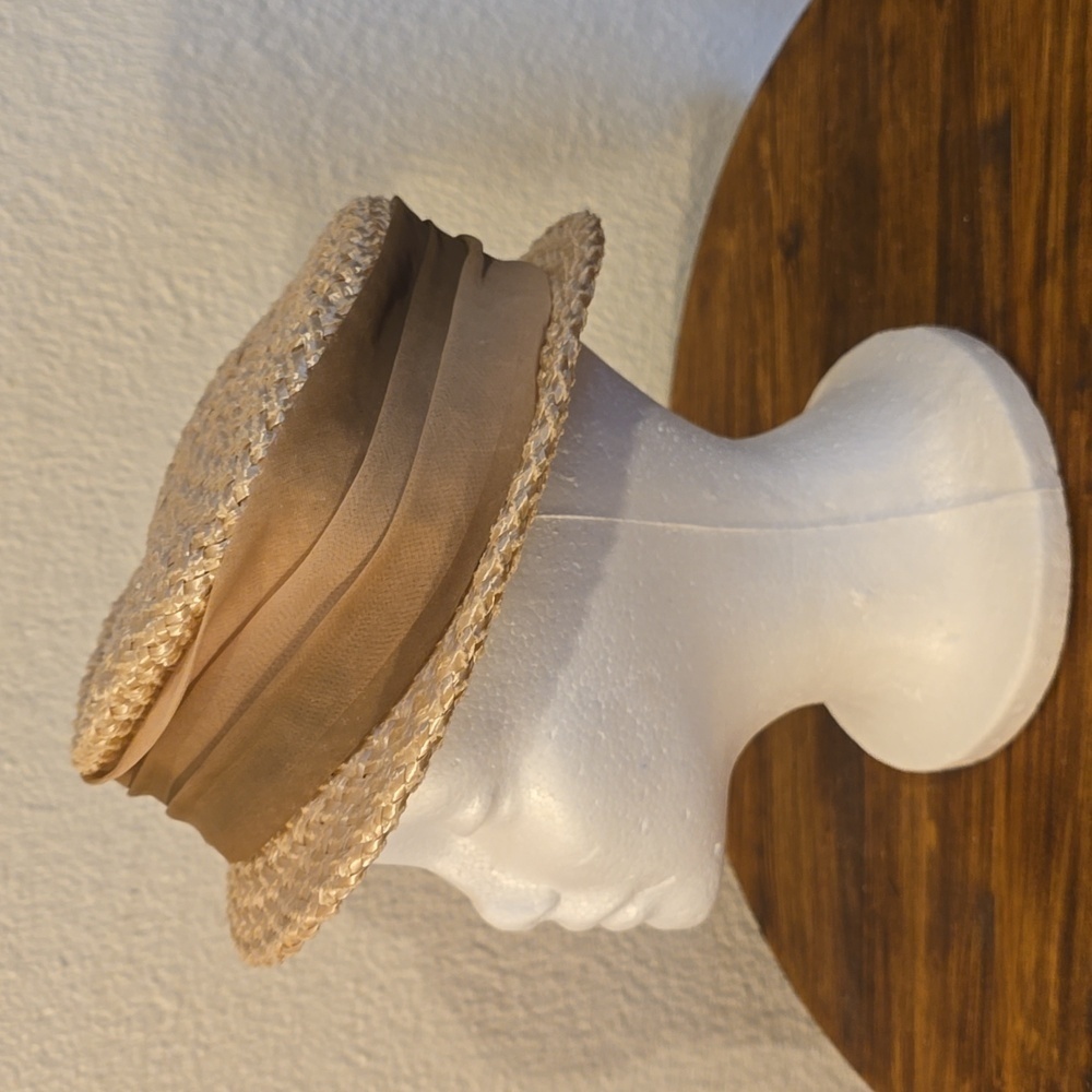 Vintage 1950's Cream Straw Woven Womens Elegant Dress Hat Derby Church - Picture 4 of 5